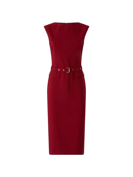 Pinko Fitted Red Crepe Midi Dress with Matching Belt