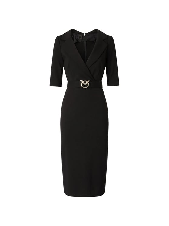 Pinko Tailored Black Midi Dress With V-Neckline And Decorative Belt