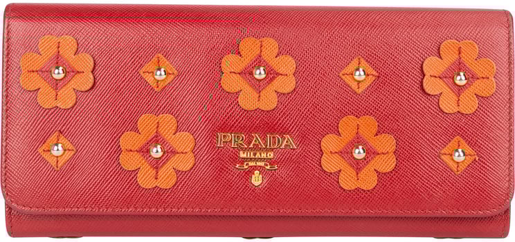 Prada Prada Saffiano Leather Floral Applique Continental Wallet