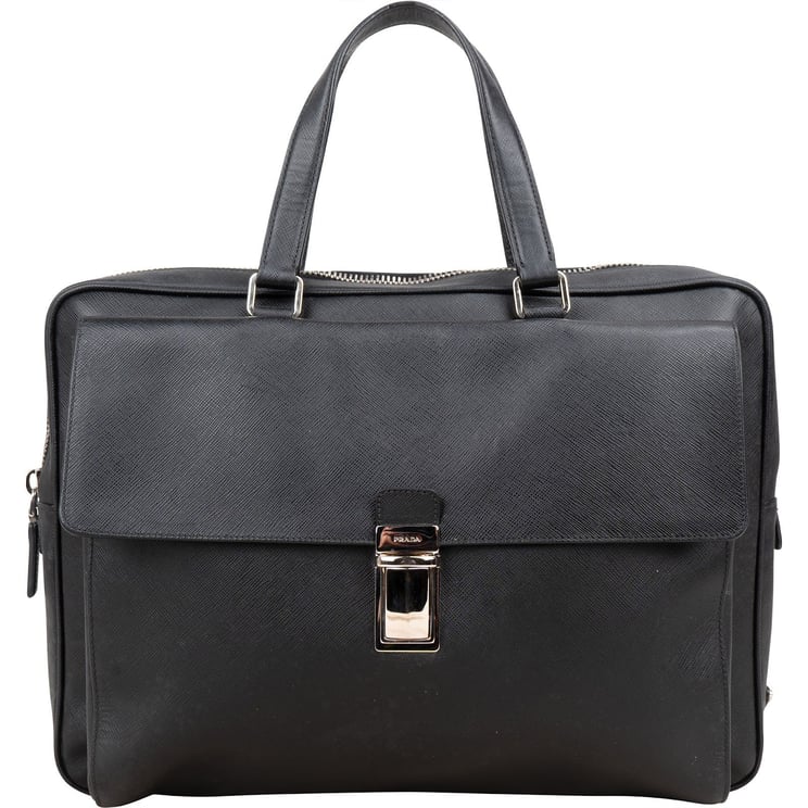 Prada Prada Black Saffiano Leather Triangle Business Handbag