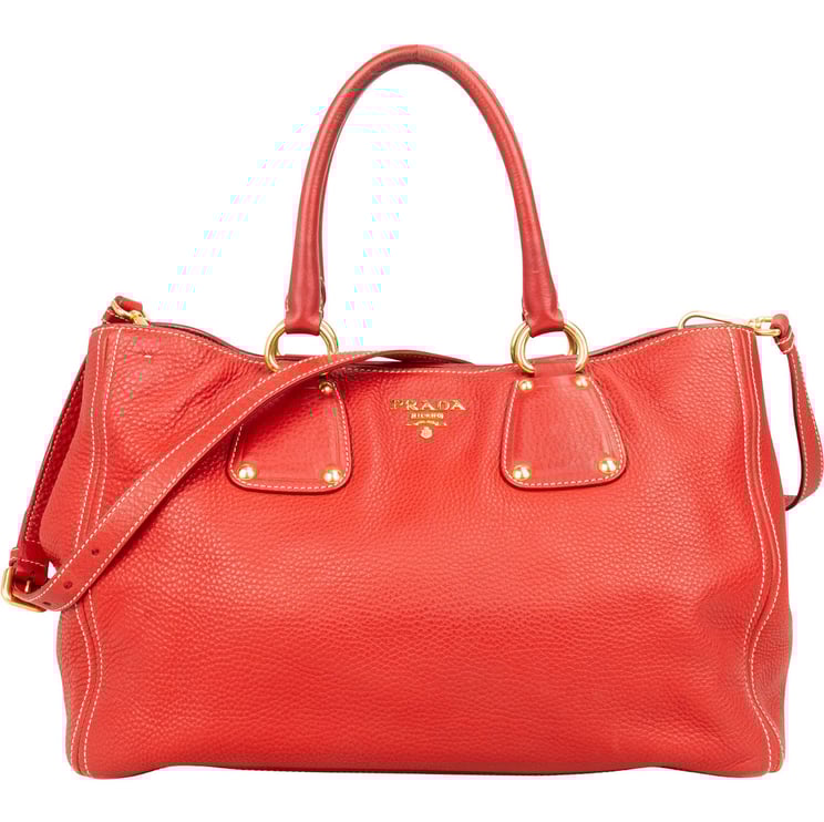 Prada Prada Grained Red Vitello Daino Tote Handbag
