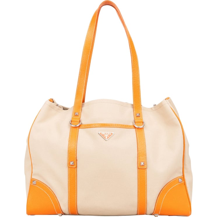 Prada Prada Canvas and Leather Studded Shoulder Bag