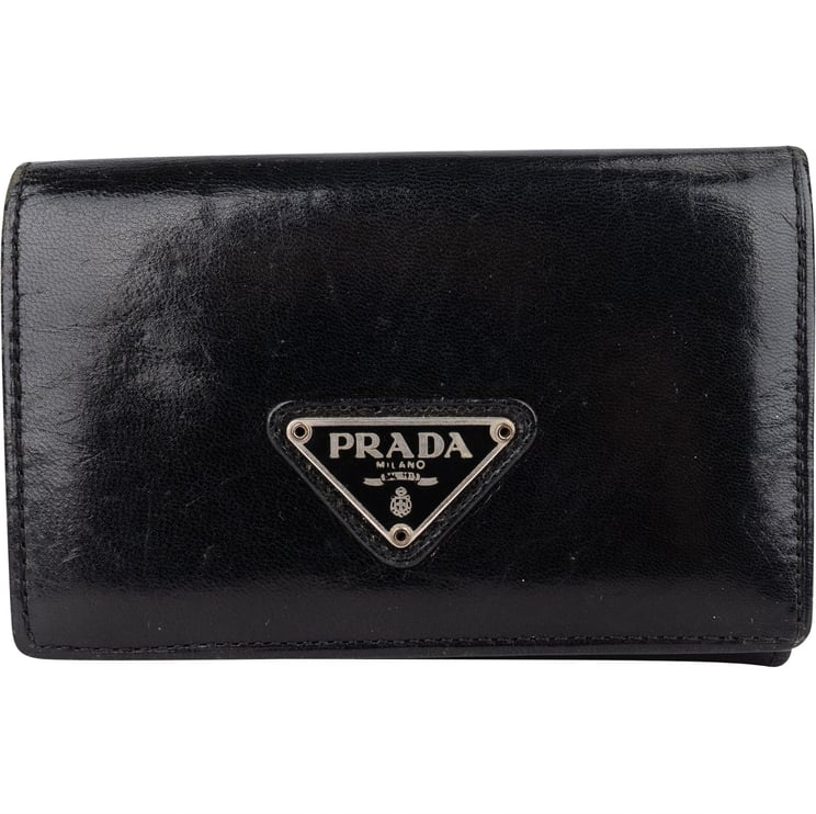 Prada Prada Black Leather Triangle Mini Wallet