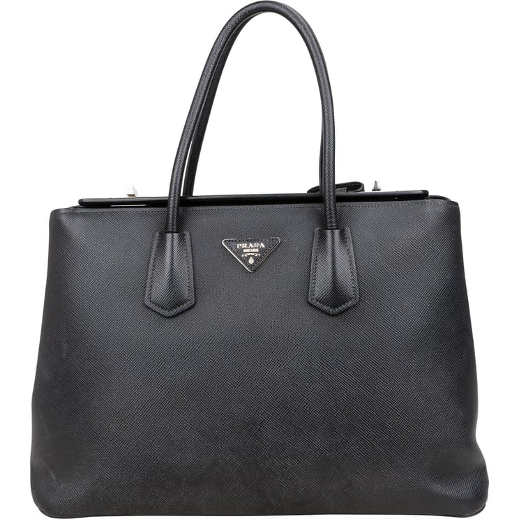 Prada Prada Black Saffiano Leather Lux Turnlock Double Handbag