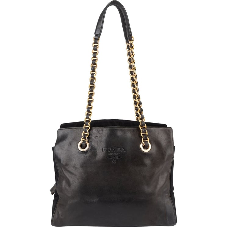 Prada Prada Nylon and Leather Chain Tote Shoulder Bag