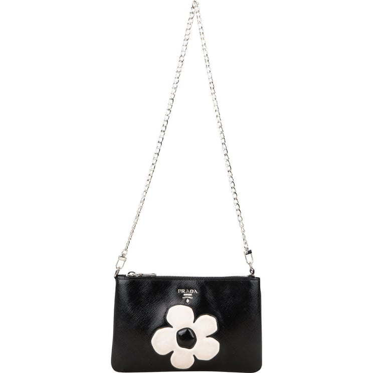 Prada Prada Saffiano Patent Leather Flower Shoulder Bag