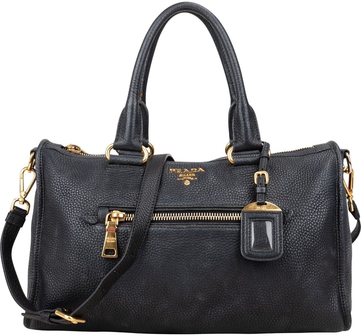 Prada Prada Black Leather Vitello Daino Handbag