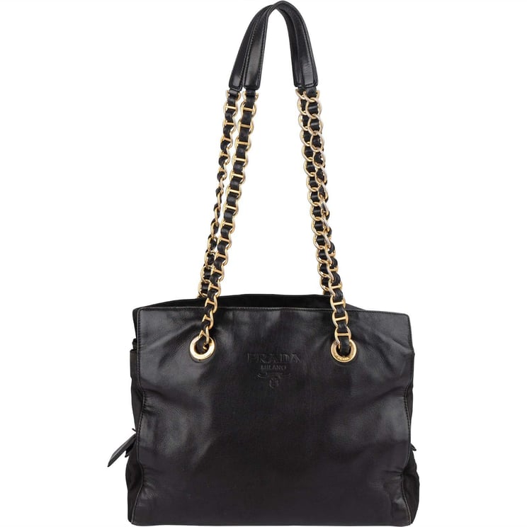 Prada Prada Leather and Nylon Chain Tote Shoulder Bag