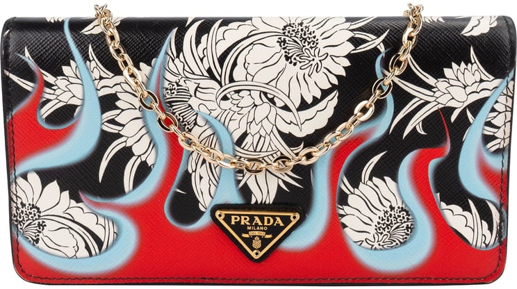Prada Prada Saffiano Leather Floral Flame Wallet on Chain Crossbody Bag