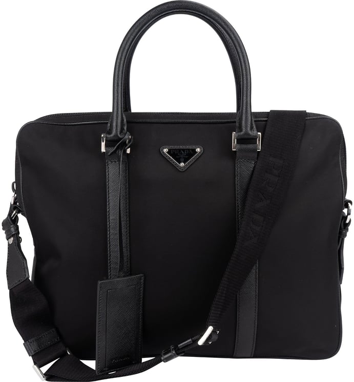Prada Prada Nylon Saffiano Leather Triangle Business Handbag