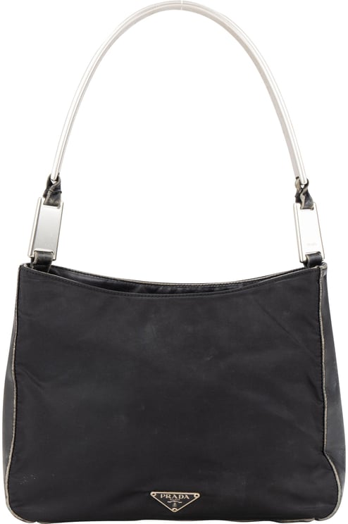 Prada Prada Black Nylon Triangle Metal Hobo Bag