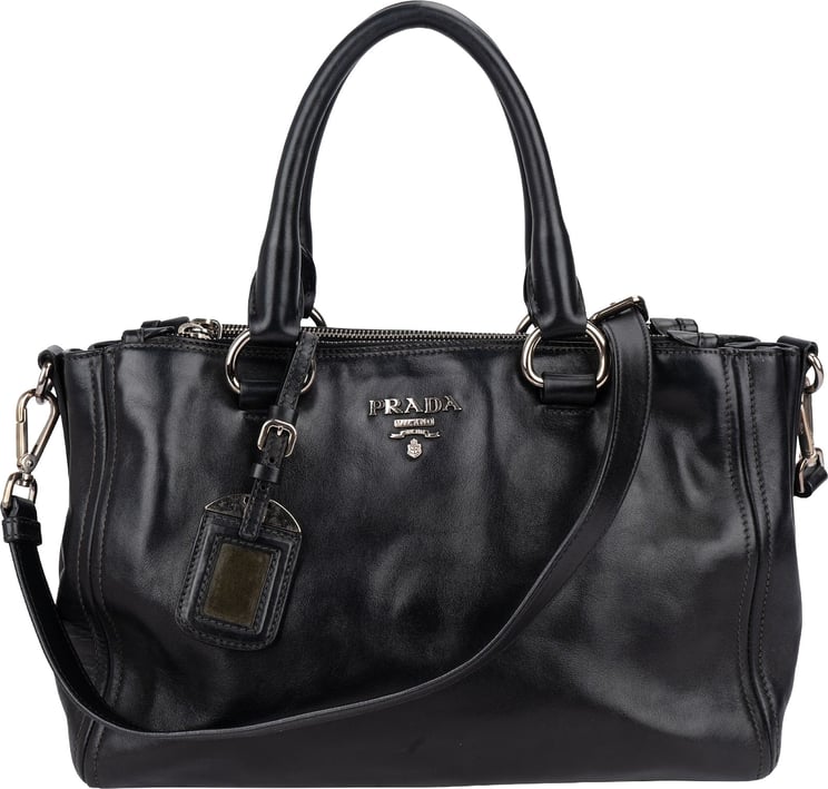 Prada Prada Black Vitello Leather Top Handle Handbag