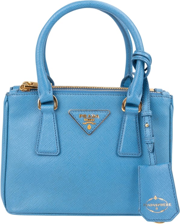 Prada Prada Blue Saffiano Leather Pradasphere Galleria Micro Handbag