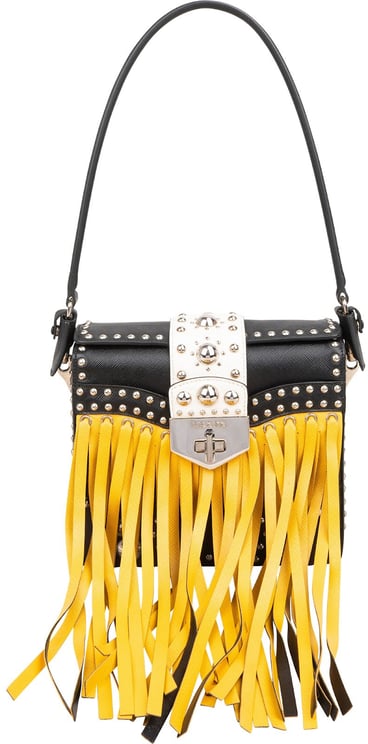 Prada Prada Saffiano Leather Studded Fringe Turnlock Cahier Shoulder Bag