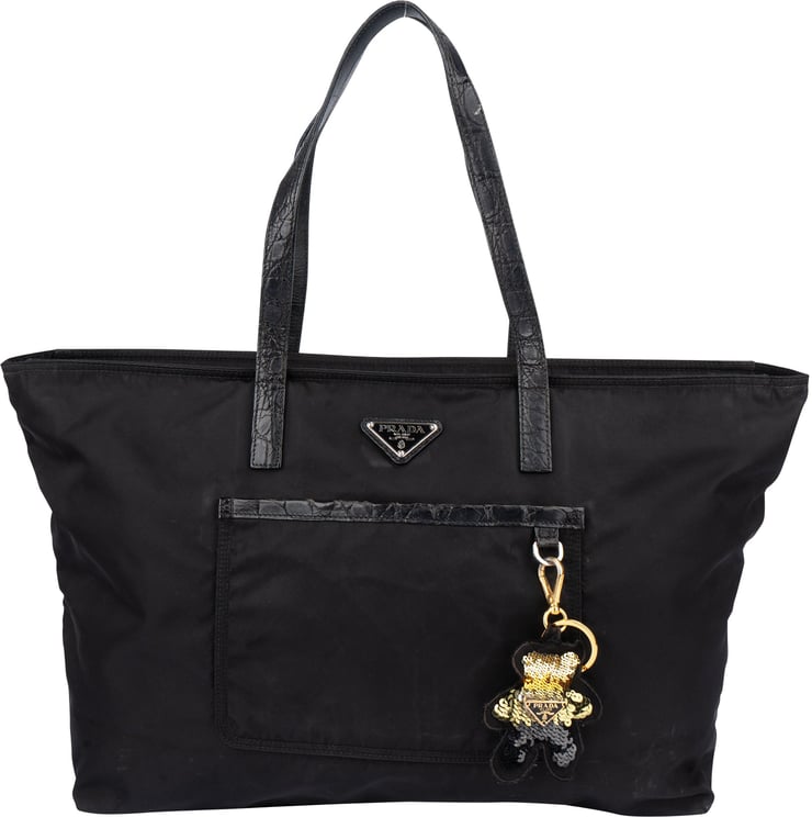 Prada Prada Black Nylon Triangle Shopper Handbag