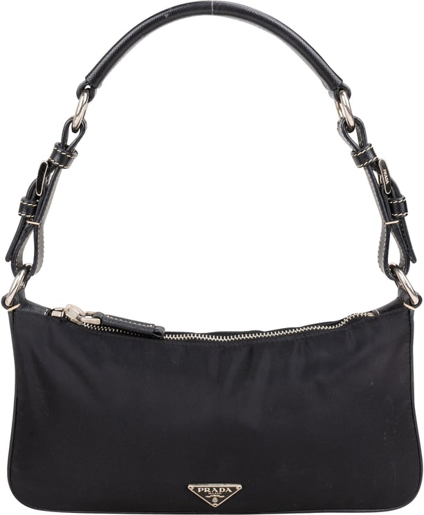 Prada Prada Nylon Black Saffiano Leather Triangle Handbag