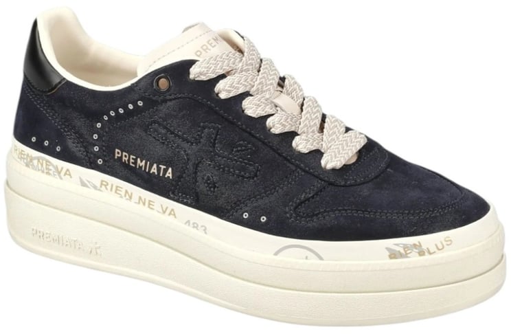 Premiata Sneakers cuir noir rivets semelle écru Micole Premiata Femme M7041 baskets