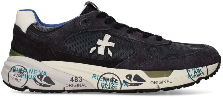 Premiata Baskets Mase toile cuir bleu délavé spoiler blanc Premiata Homme 8014 sneakers