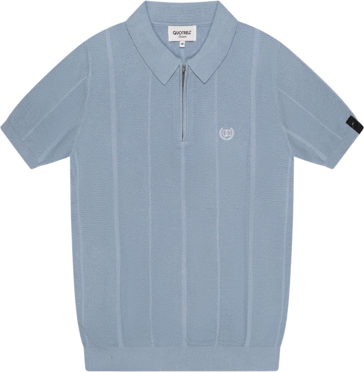 Quotrell Cruz Knitted Polo | Muted Blue/white