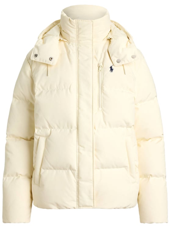 Ralph Lauren White Boxy Quilted Woven Puffer Coat
