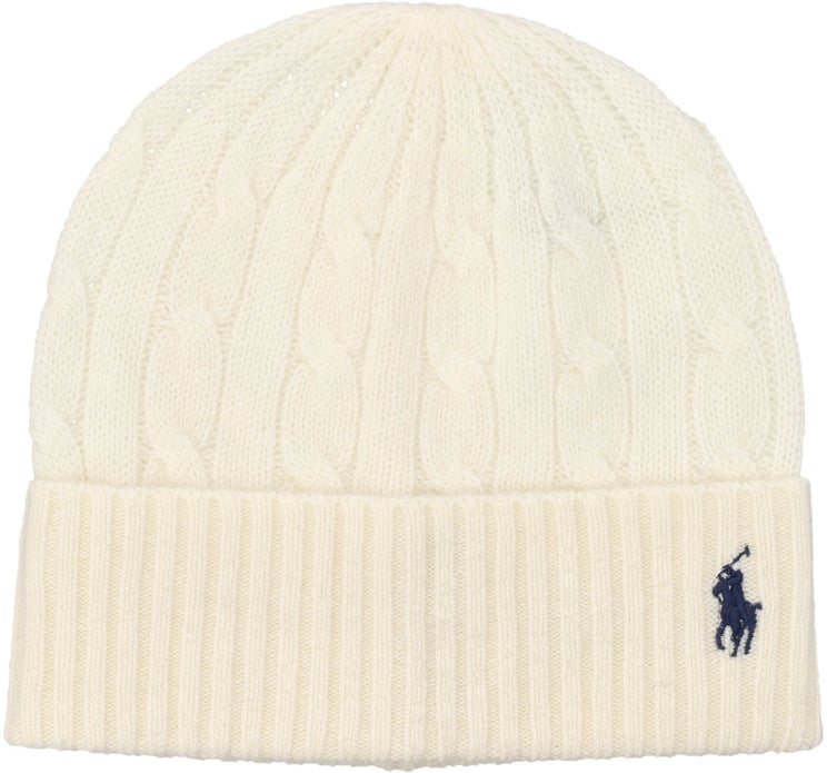 Ralph Lauren Wool Cable Beanie Pony Bianco