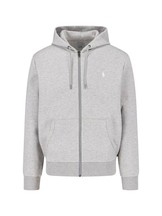 Ralph Lauren Light Grey Zip-Up Hoodie with Adjustable Drawstring and Embroidered Logo