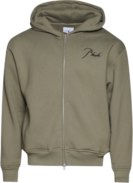 Rhude Klassieke hoodie met rits, mosgroen/zwart