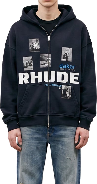 Rhude WINTER 91 RALLYE ZIP-UP HOODIE VINTAGE BLACK / WHITE / BLUE