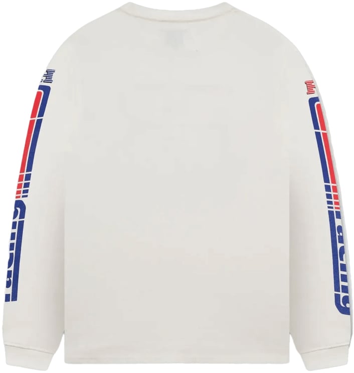 Rhude SPLIT PETROL LOGO LS T-SHIRT VINTAGE WIT/ROOD/BLAUW