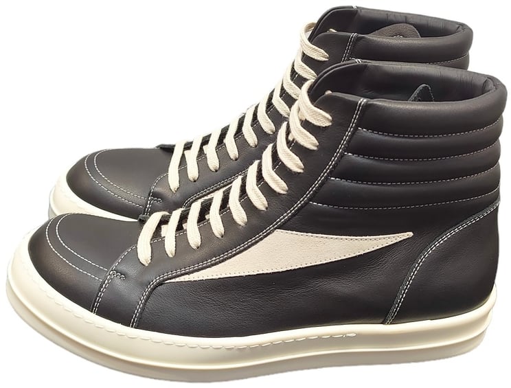 Rick Owens Baskets montantes Noir Blanc cuir High Vintage Sneaks Rick Owens Homme RU01E 5896 LCOLVS 911
