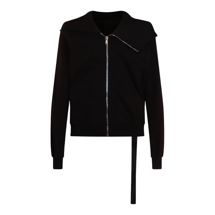 Rick Owens DRKSHDW Asymmetrical Collar Black Knit Sweater with Hood