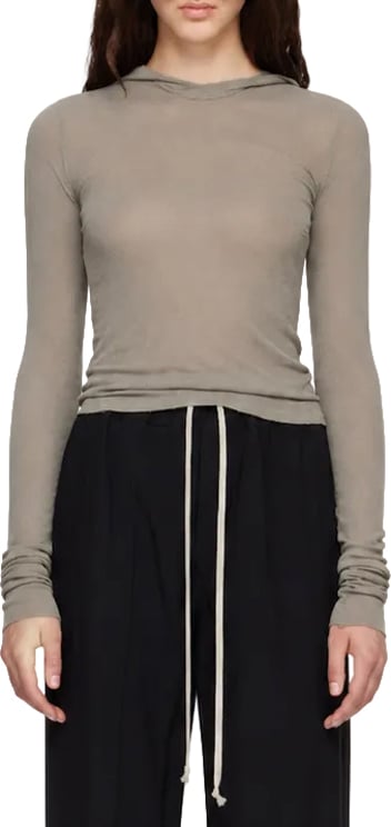 Rick Owens CROPPED HOODED RIB LS T DRK PEARL