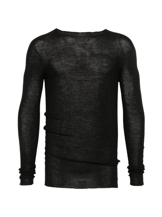 Rick Owens Fitted Black Ribbed Knit Sweater With Round Neckline