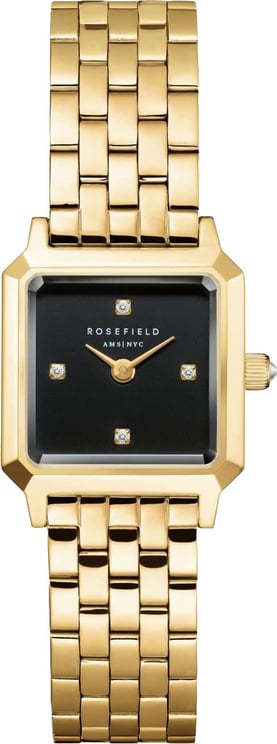 Rosefield Rosefield Horloge BBGSG-B08 Boxelle Black 4 Crystal Quartz met Geelgouden Plating met Zwarte Wijzerplaat 19.5mm