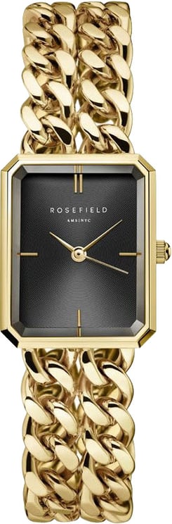 Rosefield Rosefield Horloge SBGSG-O77 Octagon XS Double Chain Studio Edition Staal met Geelgouden Plating Quartz met Zwarte Wijzerplaat