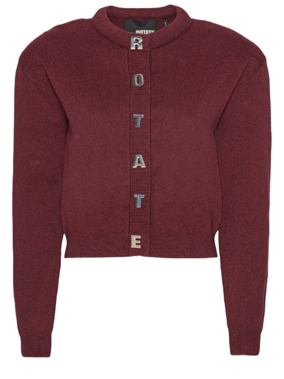 Rotate Burgundy Cotton-Cashmere Metallic Letters Cardigan