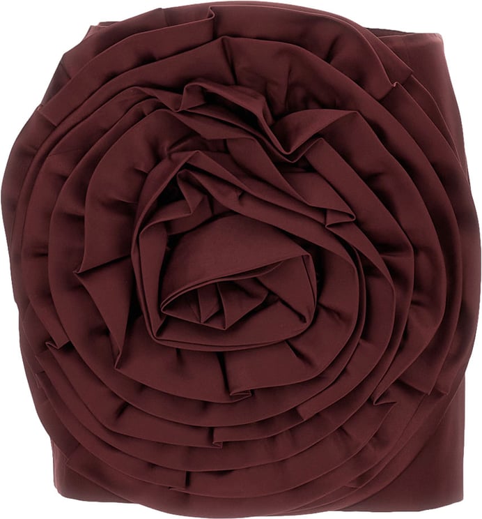 Rotate Burgundy Satin Mini Skirt With 3D Rose Appliqué
