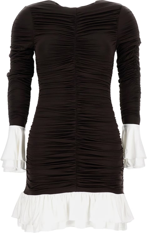 Rotate Mini Dress With Ruched Detailing And Ruffled Accents