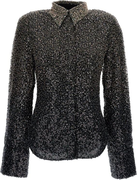Rotate Long-Sleeve Polo Shirt With Beaded Embellishment And Structured Design
