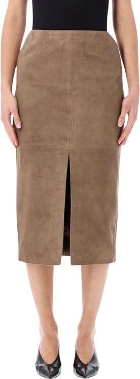 Rotate Suede Midi Skirt Morel Beige