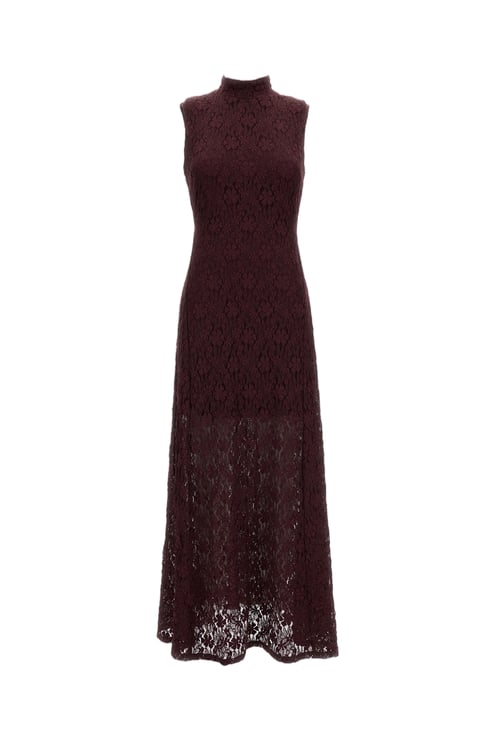 Rotate Bordeaux Flared Floral Lace Maxi Dress