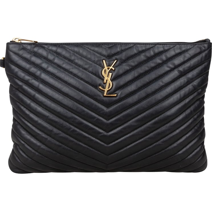 Saint Laurent Saint Laurent Quilted Chevron Leather Clutch