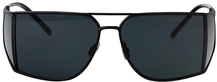 Saint Laurent Angular Metal Frame Sunglasses with Dark Lenses