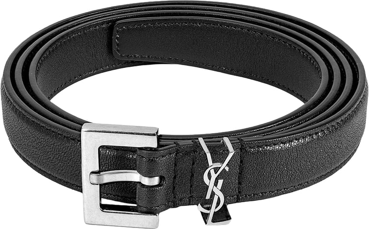 Saint Laurent Calfskin Black Belt with Silver Buckle