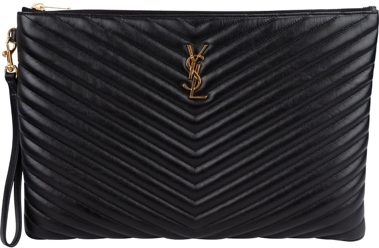 Saint Laurent Saint Laurent Quilted Leather Large Monogram Clutch