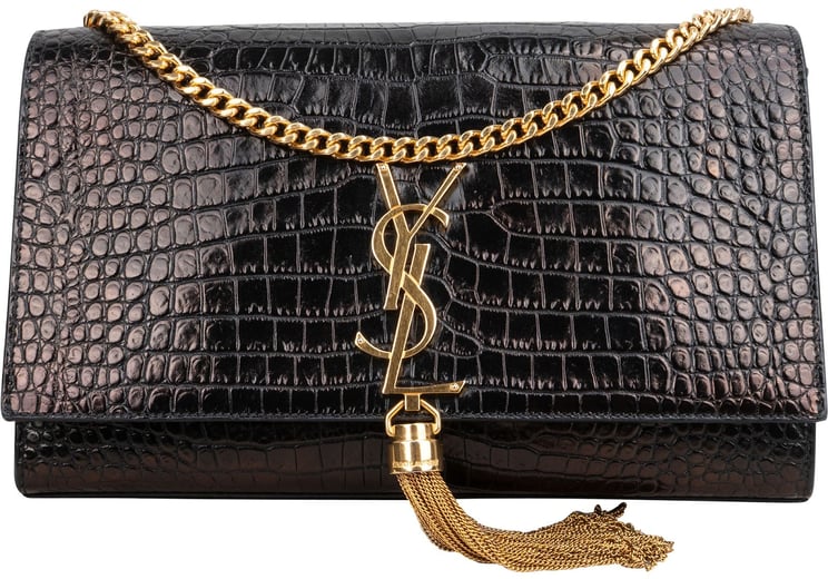 Saint Laurent Saint Laurent Croc-Embossed Leather Kate Tassel Chain Crossbody Bag