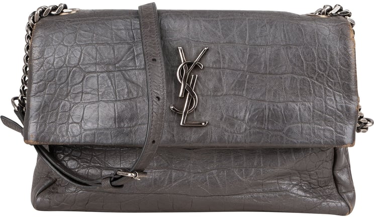 Saint Laurent Saint Laurent Grey Croco Optic Leather West Hollywood Crossbody Bag