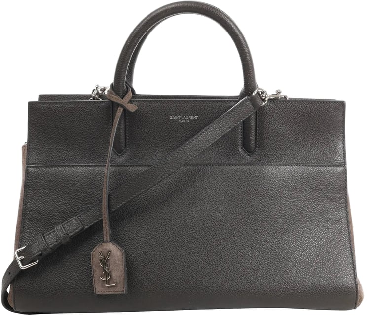 Saint Laurent Saint Laurent Cabas Rive Gauche Leather x Suede 2Way Handbag in Dark Gray 436620