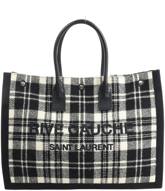 Saint Laurent Saint Laurent Paris Rive Gauche Wool x Leather Tote bag Black x White 499290