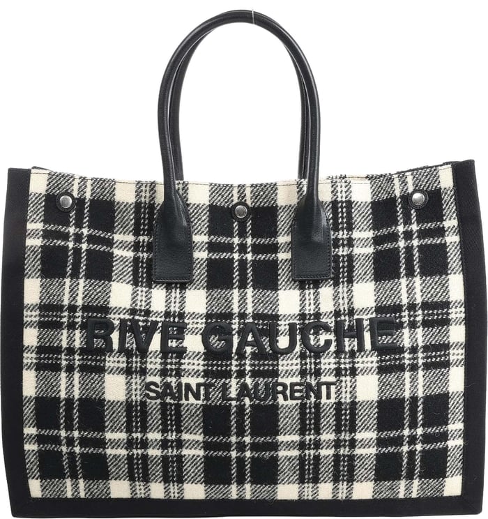 Saint Laurent Saint Laurent Paris Rive Gauche Wool x Leather Tote bag Black x White 499290